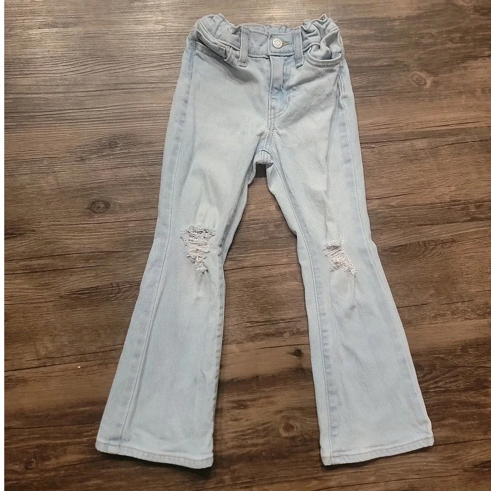 Old Navy Girls Light Wash Distressed High Rise Flare Jeans Size 6